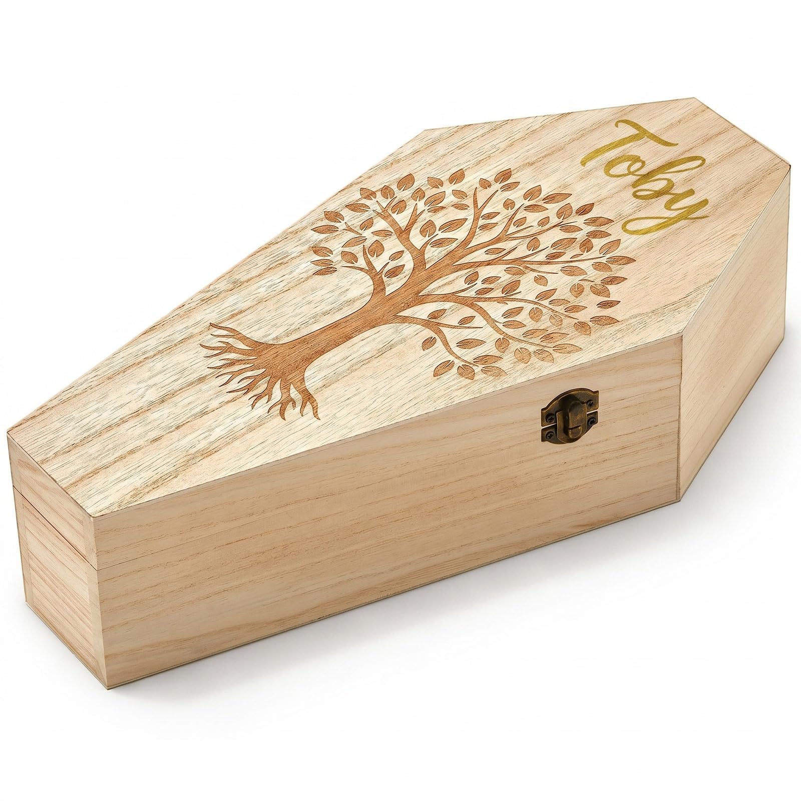 Jetec Cercueil Animaux Bois 37,5x16,5x7cm Gravure Arbre de Vie Marqueur Doré Hommage Digne Hamster Oiseau Serpent Lézard Souris Urne Funeraire Souvenir