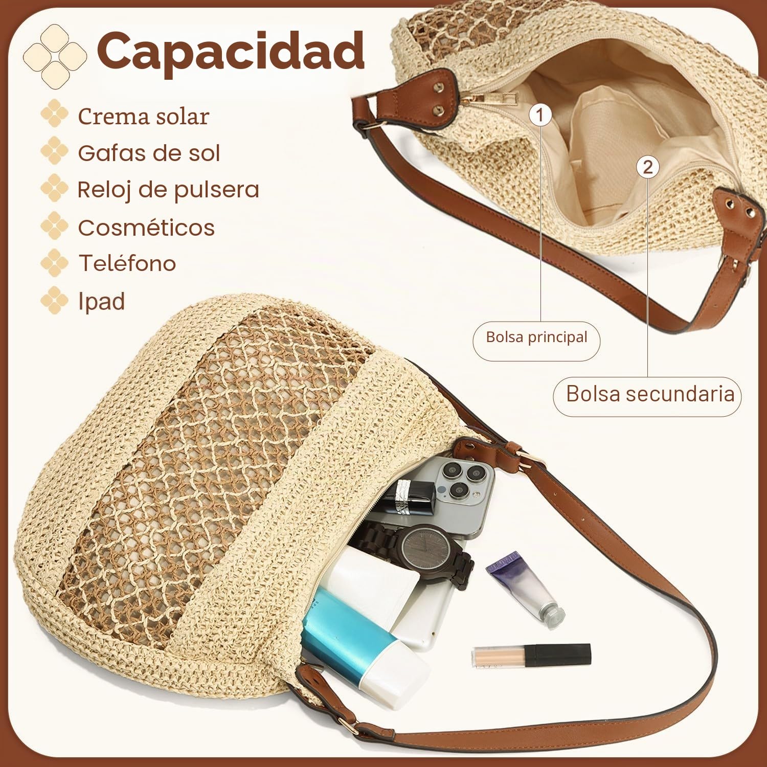 LHHMZ Mujeres Tejido de Paja Hobo Bolso de hombro, Tejido Bolsa, Viajes de verano Bolsos de playa 2025
