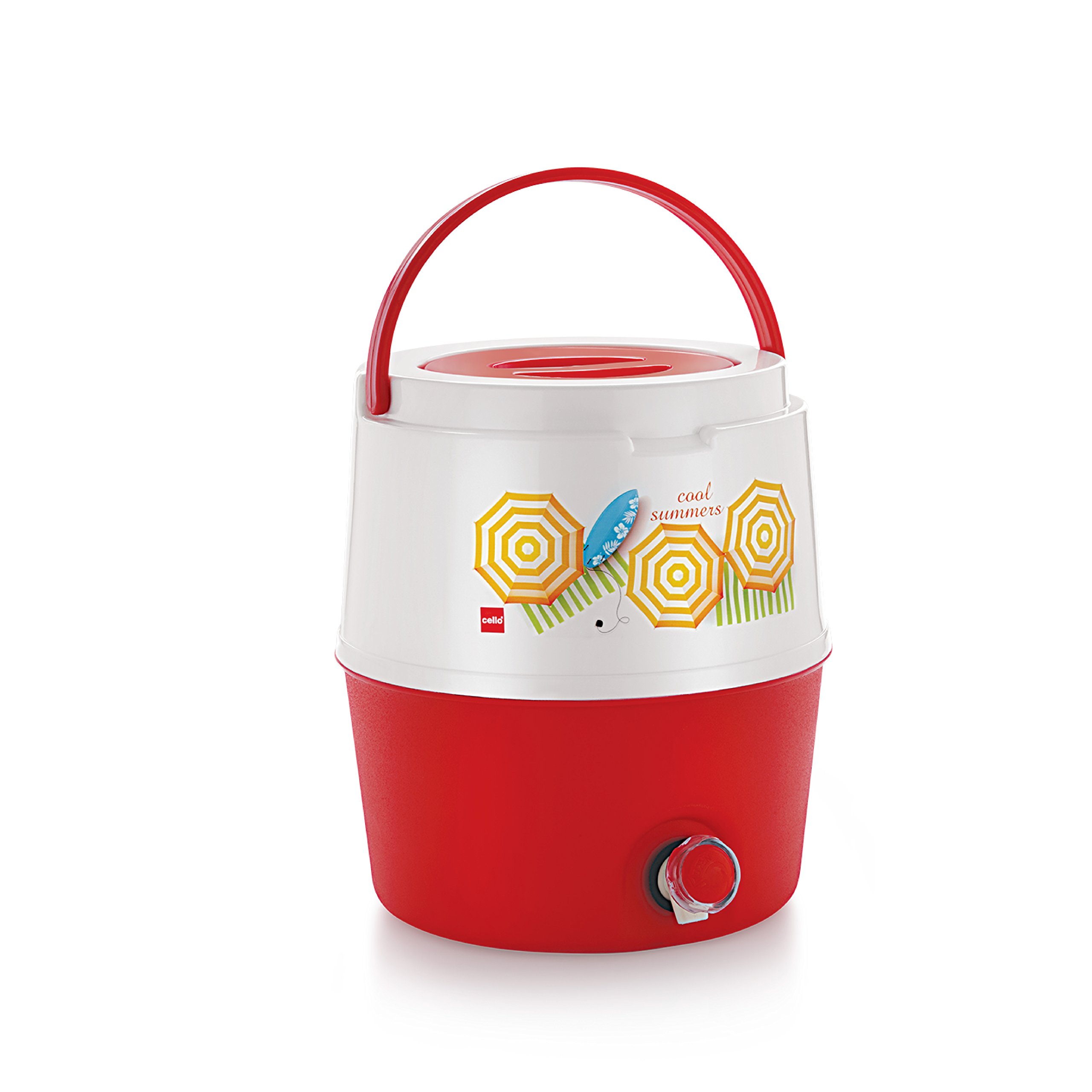 Cello Kool Star Plastic Insulated Water Jug, 10 litres, White/Red