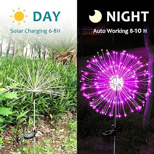 Miniatura 5 de JJGoo Luces solares de jardín, luces solares de fuegos artificiales, paquete de 2, 120 LED, 2 modos de iluminación, luces solares para exteriores,