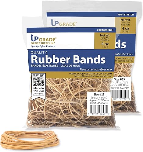Upgrade Office Supply UPG23719PK2 Bandas de goma, tamaño #19 (3-12 pulgadas x 116 pulgadas), bolsas de 4 onzas (paquete de 2), color crepé natural,