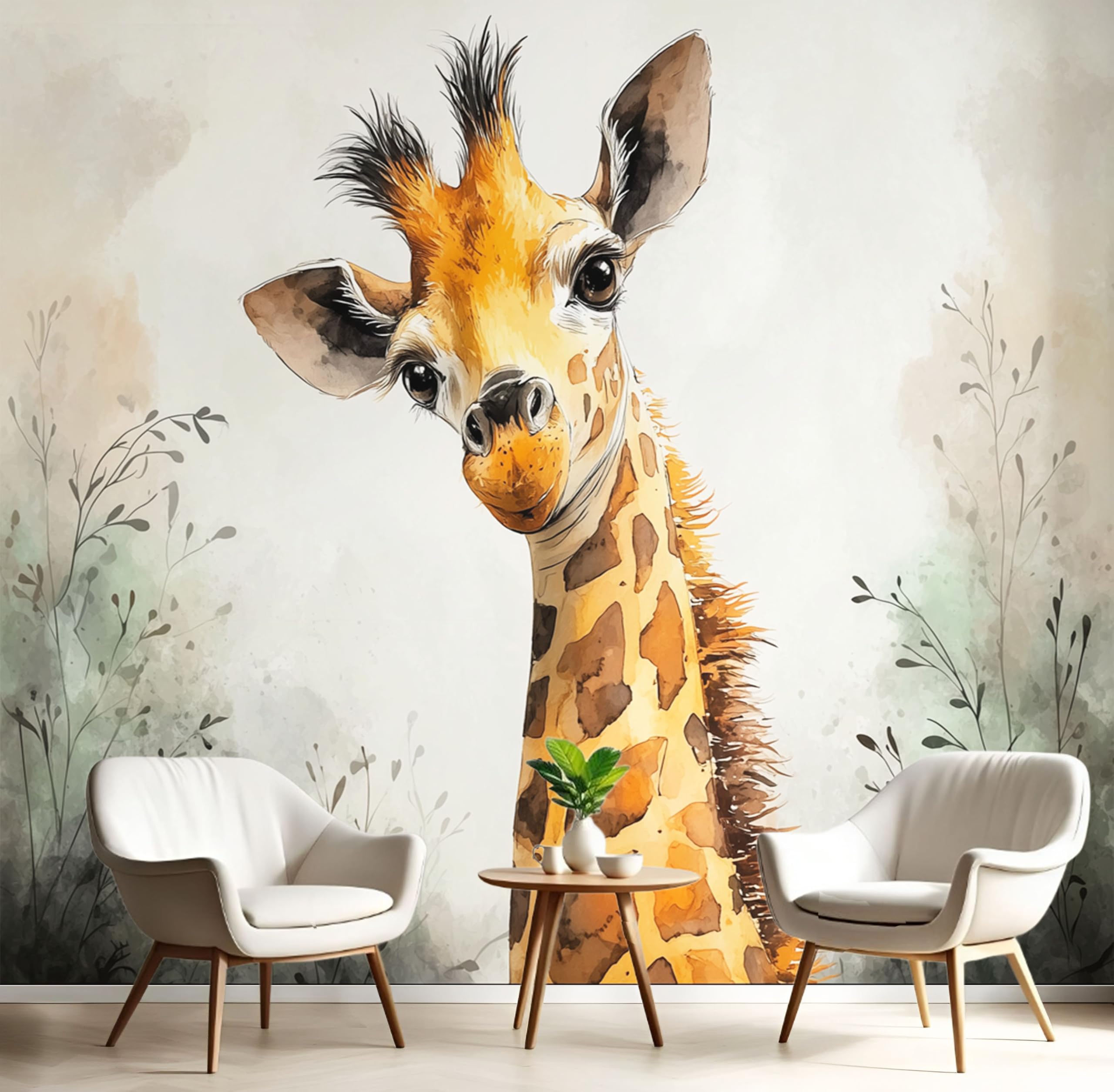 Papier peint panoramique girafe pour transformer un mur blanc et terne
