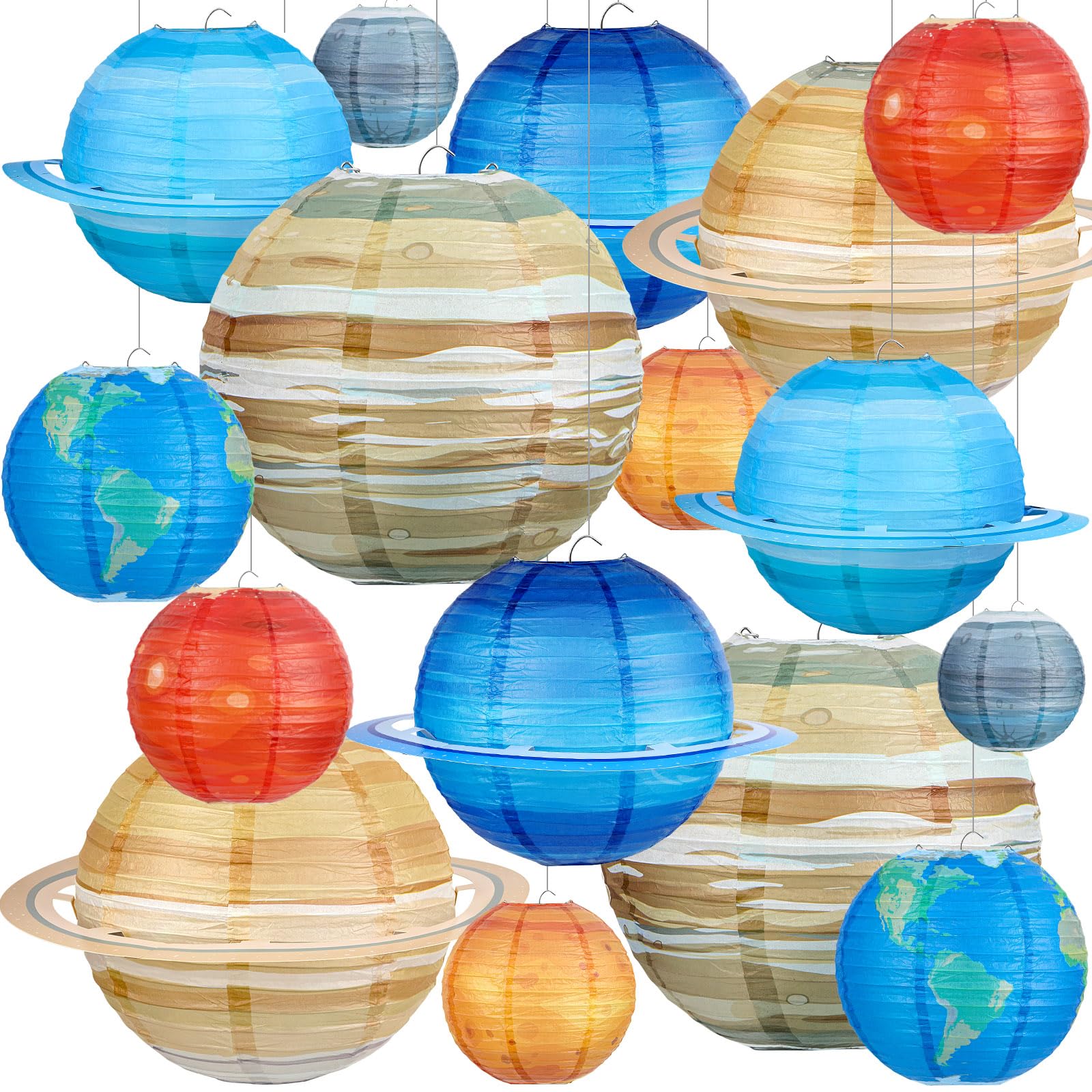 Hortsun 16 Pcs Planet Paper Lanterns Hanging Solar System Planets Lantern Out of This World Space Lanterns Hanging Planets Lanterns for Science Birthday Outer Space Party Decorations