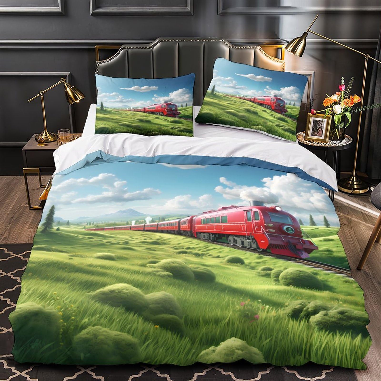 Linge de lit en microfibre anti-bouloche motif roses rouges housse de couette facile à repasser