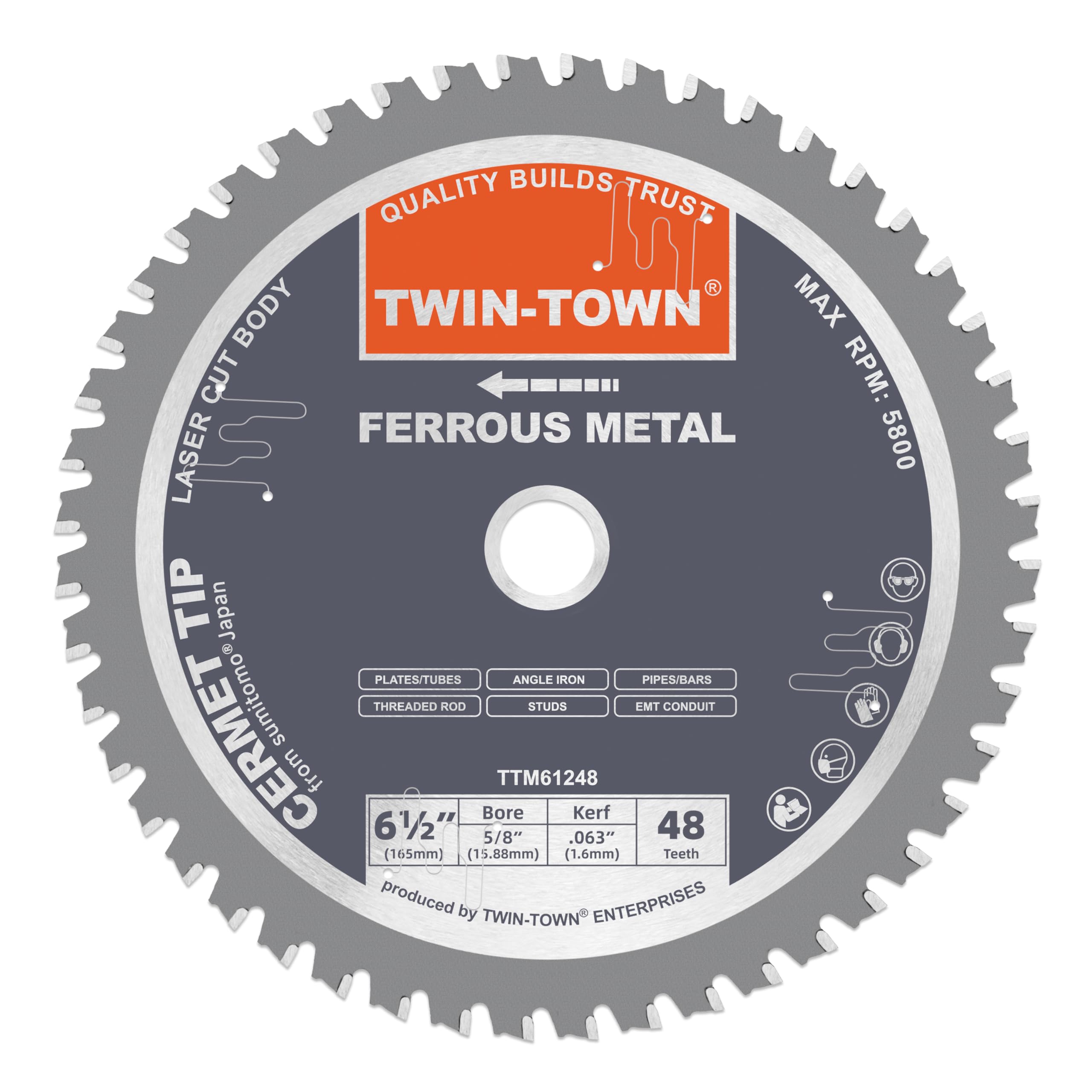 TWIN-TOWN 6-1/2-Inch 48 Teeth Dry Cut Steel and Ferrous Metal Cermet Saw Blade with 5/8-Inch Arbor