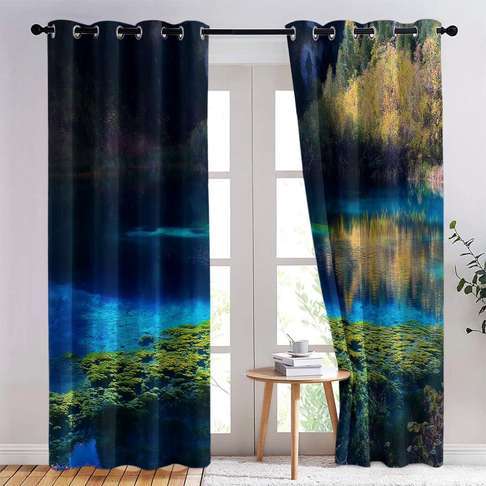 Zasłona zaciemniająca Pejzaże Chin do Jiuzhaigou dł. 140 x wys. 180 cm zasłony zaciemniające zestaw 2 sztuk, zasłony termoizolacyjne i dźwiękowe, zasłony okienne sypialnia dom salon wnętrza