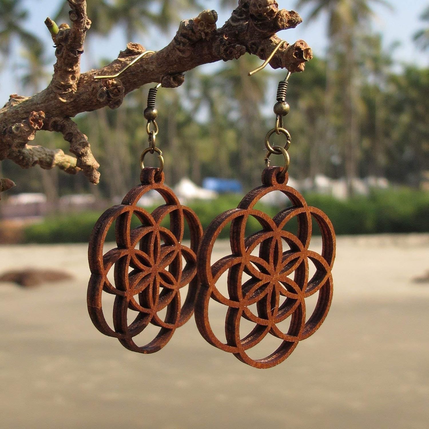 Seed of Life Earrings - Wooden Earrings - Sacred Geometry Jewelry - Bohemian Earrings