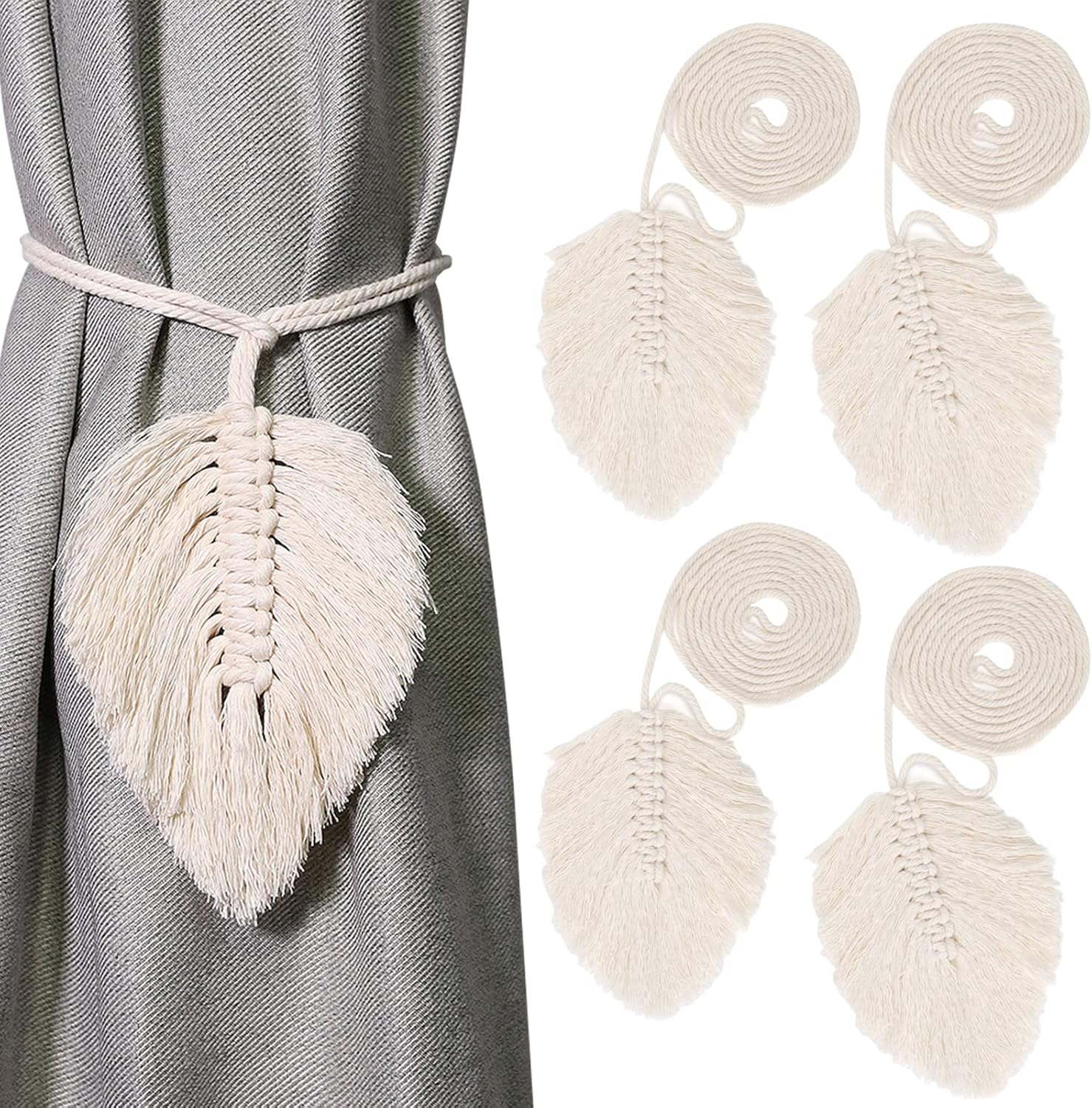 Culinavog 6 Stück Vorhang Raffhalter Boho-Stil - Handgestrickte Baumwollseil Halter Für Vorhänge