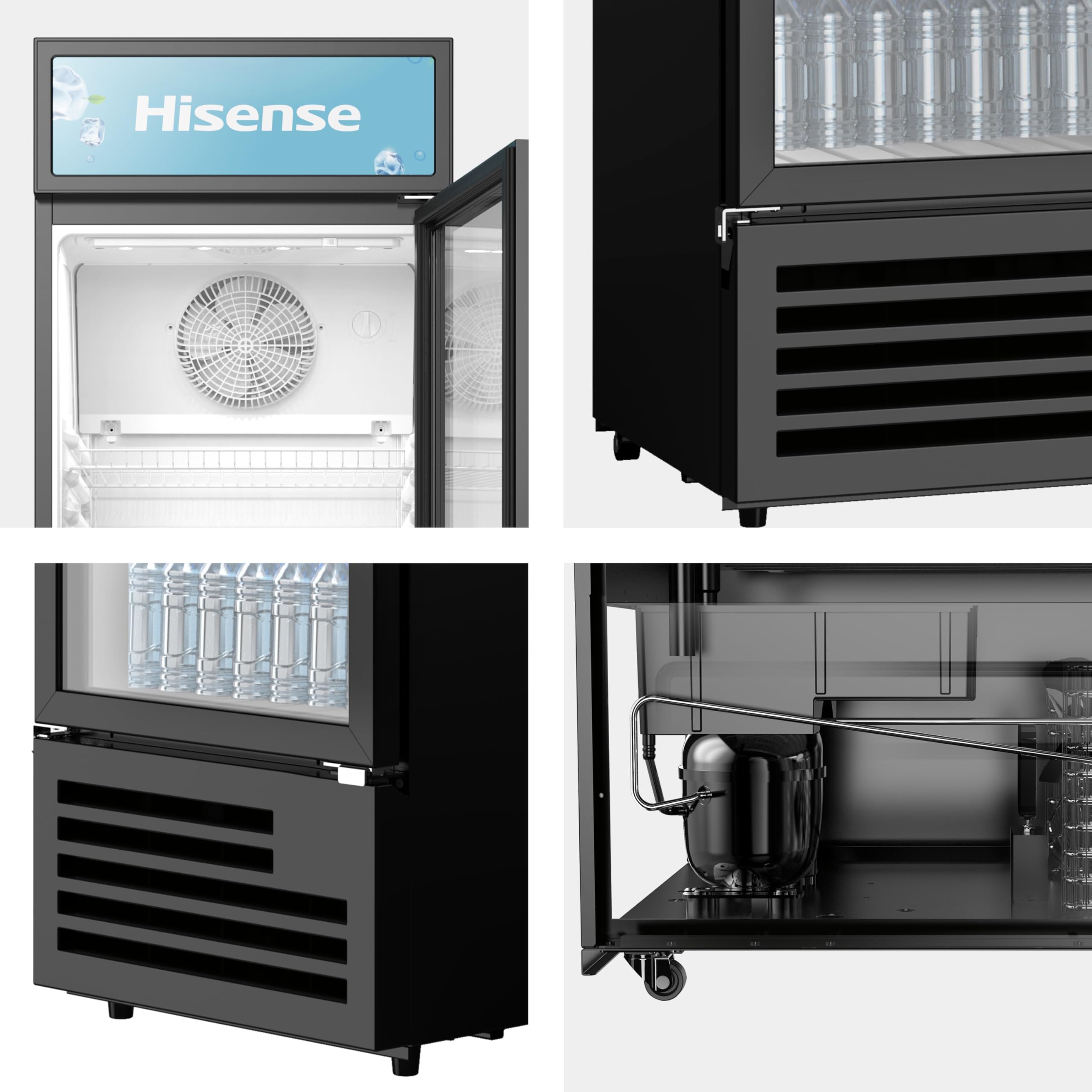 Hisense CPC271F7ABE Frigorifero commerciale bevande, 251 litri, Illuminazione interna LED, Display Personalizzabile, Ripiani Regolabili, Sistema di Autoevaporazione, Serratura, Classe E, Nero
