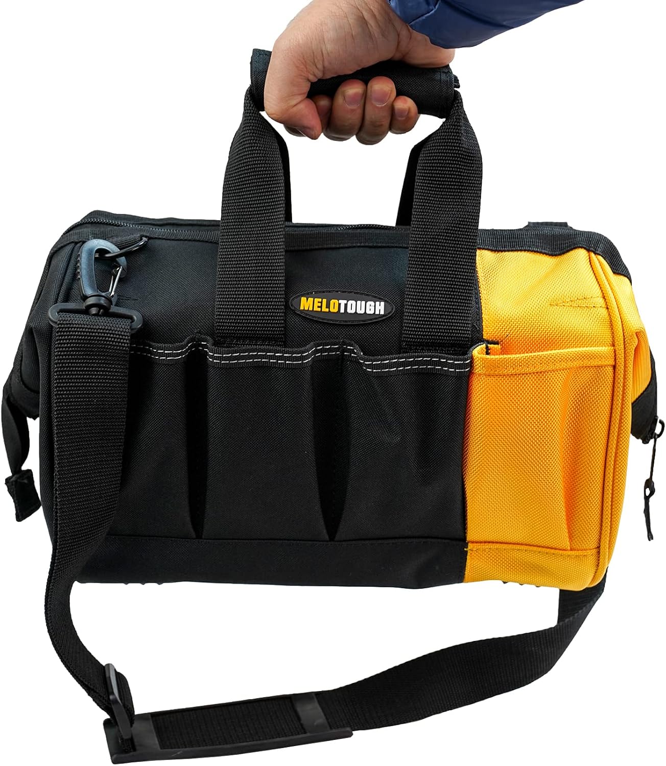 Tool Bag With Shoulder Strap Open Top Wide Mouth Storage Tradesman Tool Organizer Bag (12 inch, Yellow)