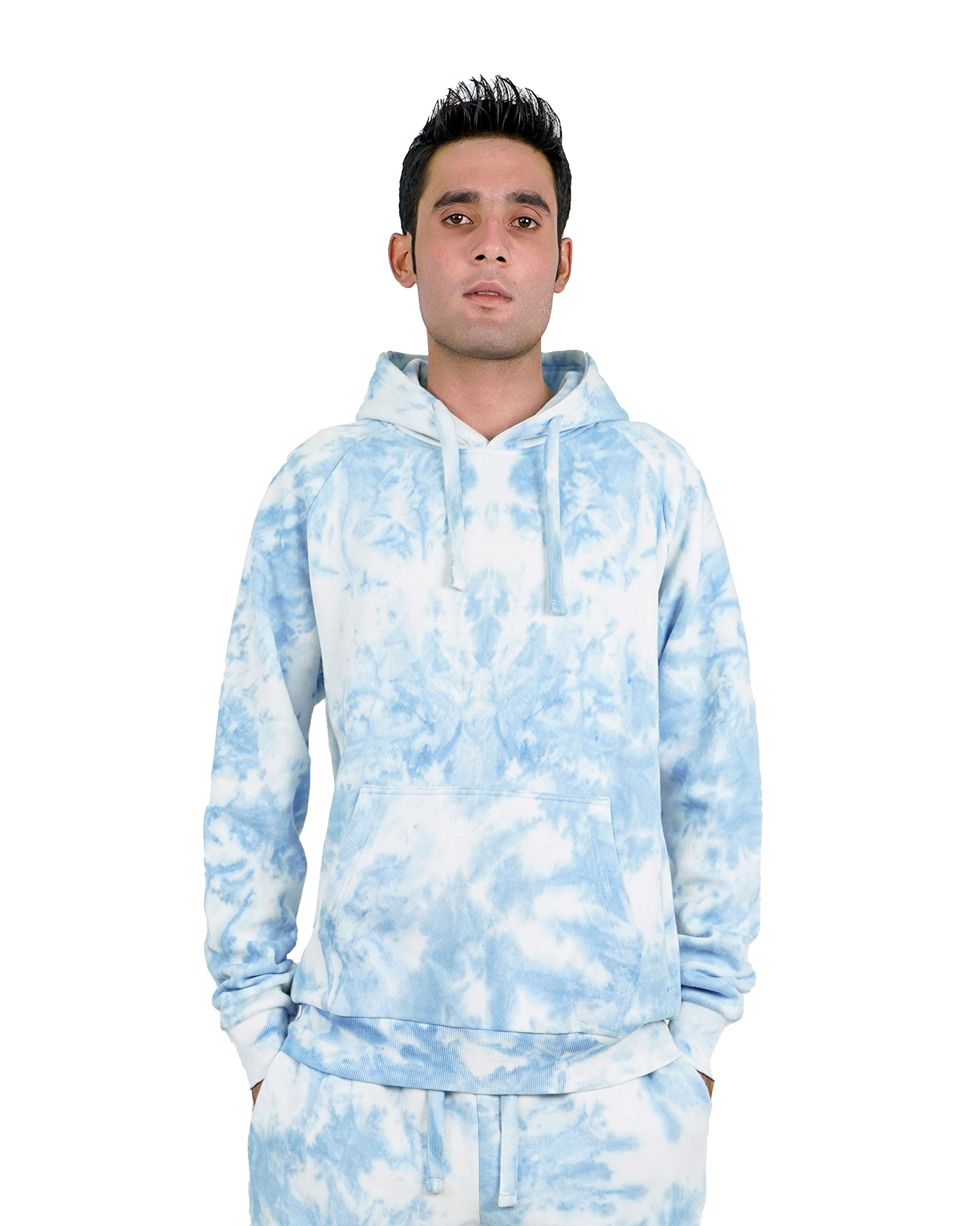 NOROZEMen's Fleece Tie-Dye Long-Sleeves Pullover Hoodie Drawstring Sweatshirt Top UK Sizes S-XXL