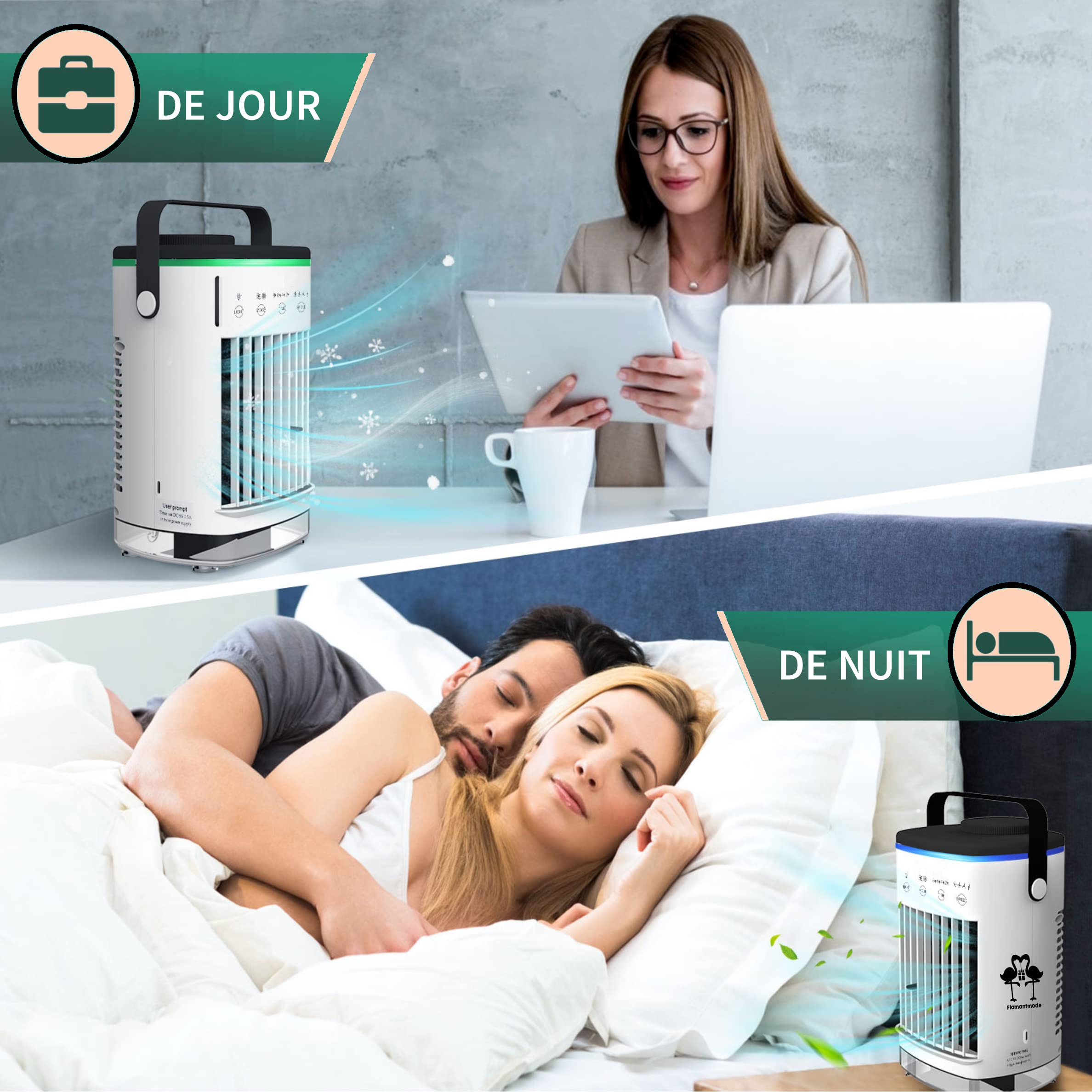 COOLI FRAIS Rafraîchisseur Mobile Sans Evacuation Tactile USB Type-C Portable, Reservoir Refroidissant Eau+Glace 700mL, 4 Vitesses / 2 Modes (fraîcheur & brouillard) Silencieux, alternative à la clim