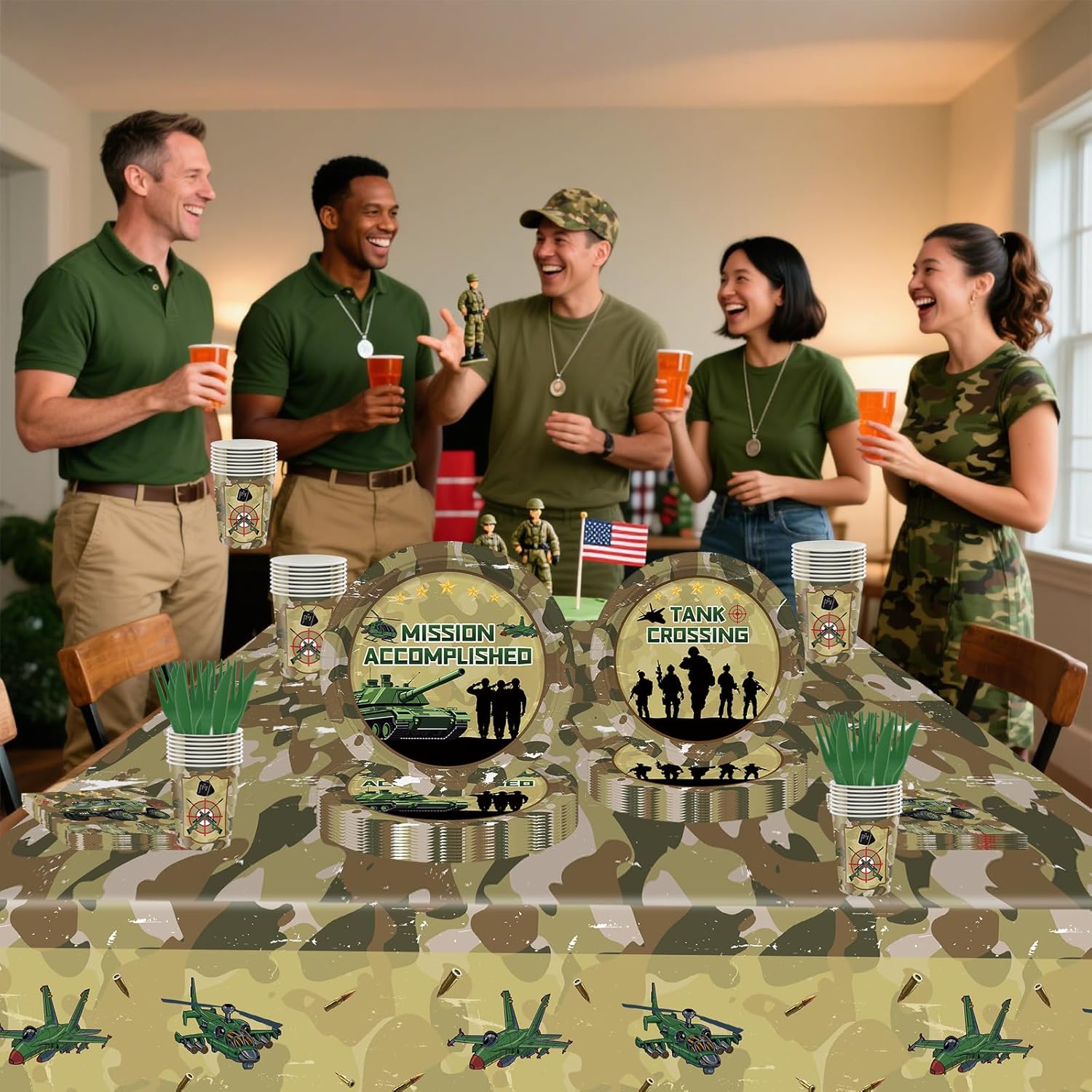 146Pcs Army Birthday Party Decorations Include Tableware-Plates-Napkins-Cups-Cutlery and Tablecloth Camo Birthday Party Decorations for 24 Guests