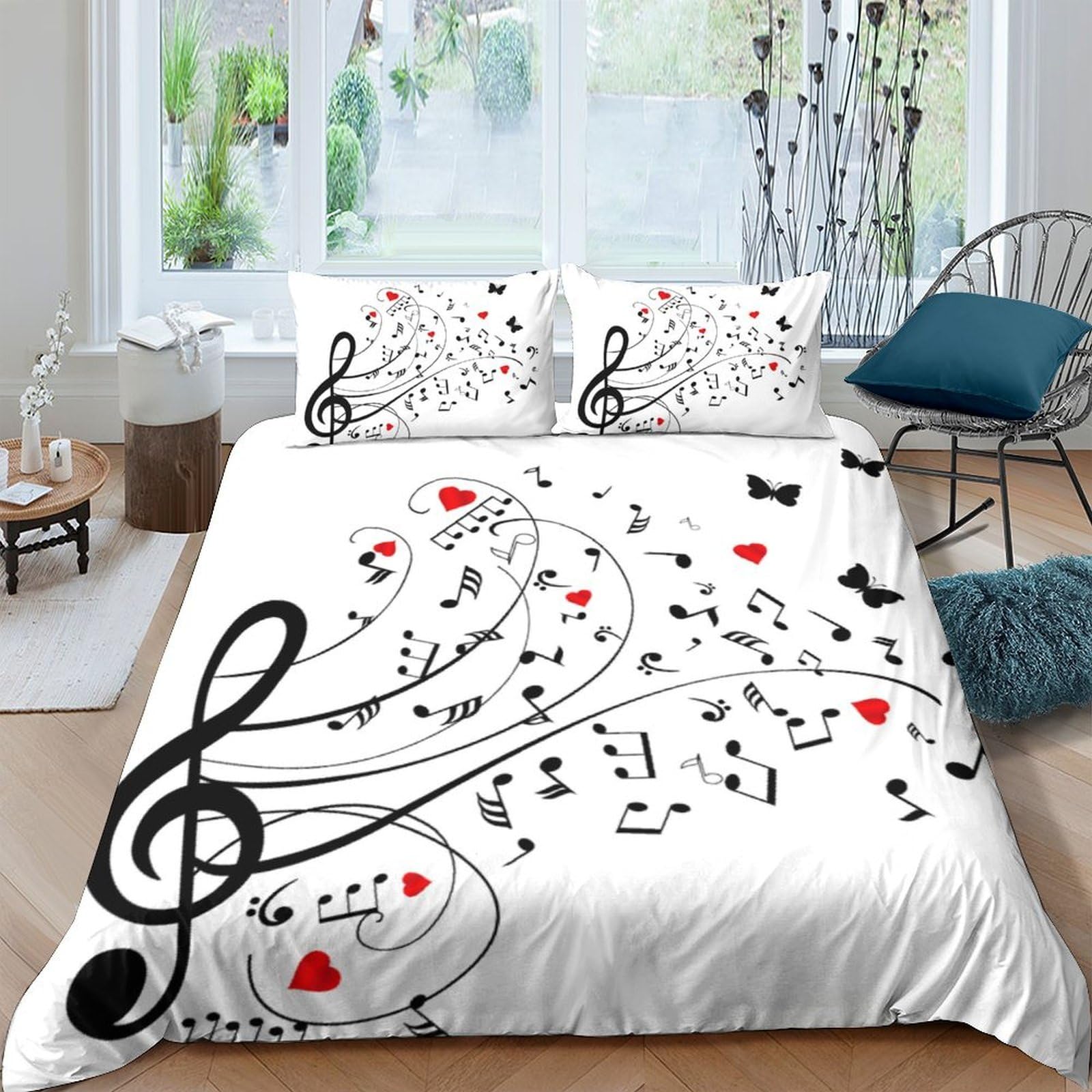 Housse de couette facile à laver et repassage inutile motif musical 3D