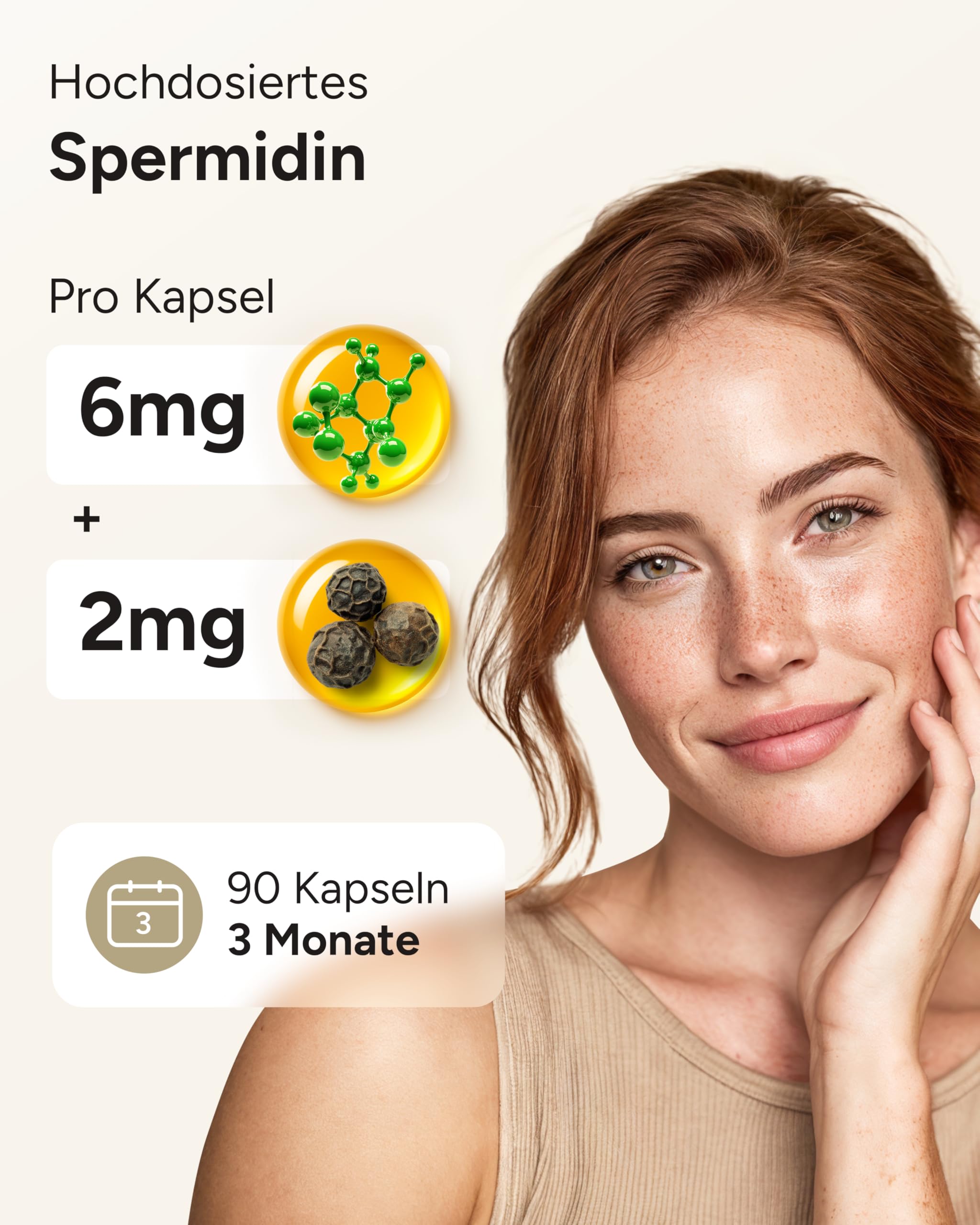 Spermidin Kapseln hochdosiert - Spermidin 6mg pro Kapsel - Spermidine Gehalt durch externes Labor bestätigt - SpermidinMAX - 3 Monatsvorrat