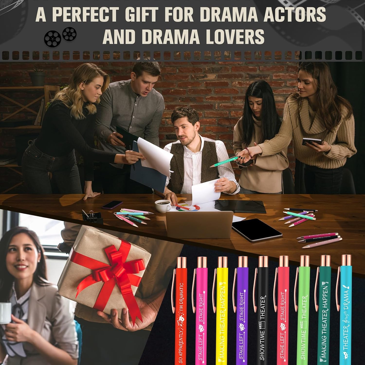 Sayglossy 36 Pack Theater Gifts for Women Men, Ballpoint Pen Set with Quotes, Funny Theater Actor Gifts for Musical Broadway Theatre Lovers Friends, Actors (Elegant)