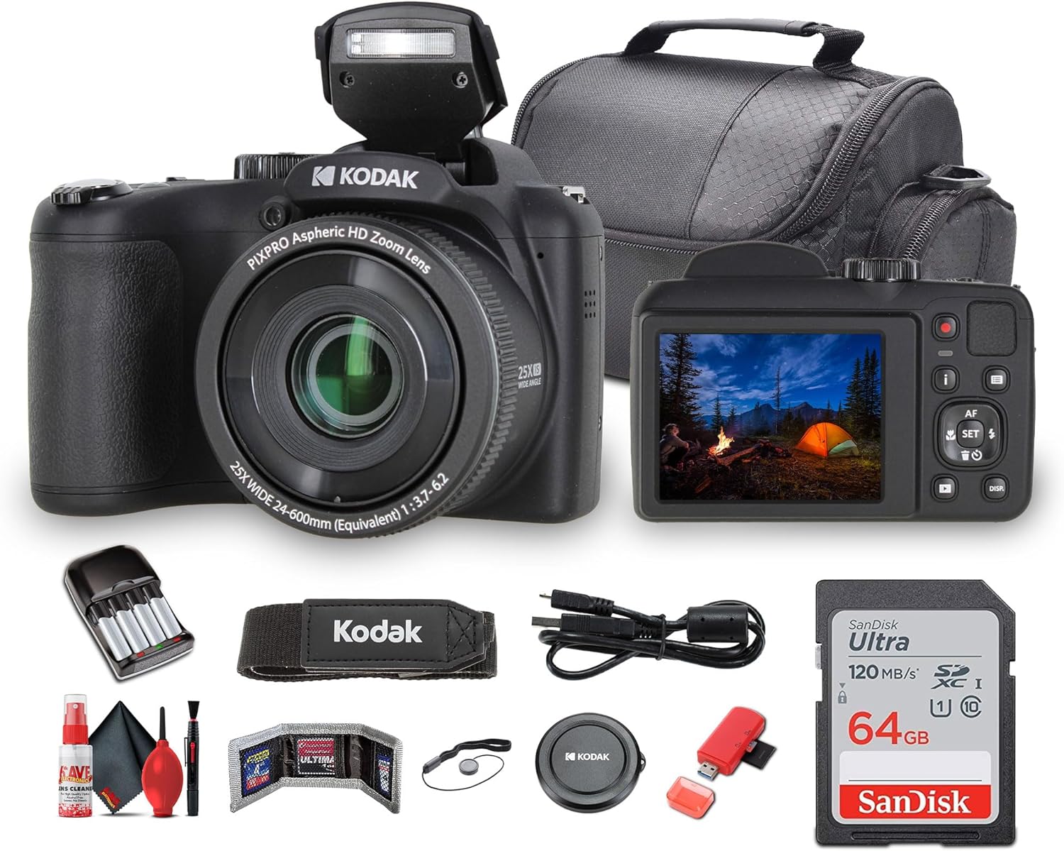 Kodak Pixpro AZ255 Digital Camera (AZ255BK) Bundle...