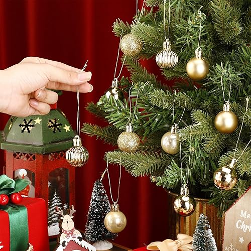 Miniatura 3 de Shappy 216 adornos de mini bola de Navidad de 1.18 pulgadas, decoración de árbol de Navidad, 6 estilos, bolas pequeñas de Navidad inastillables con