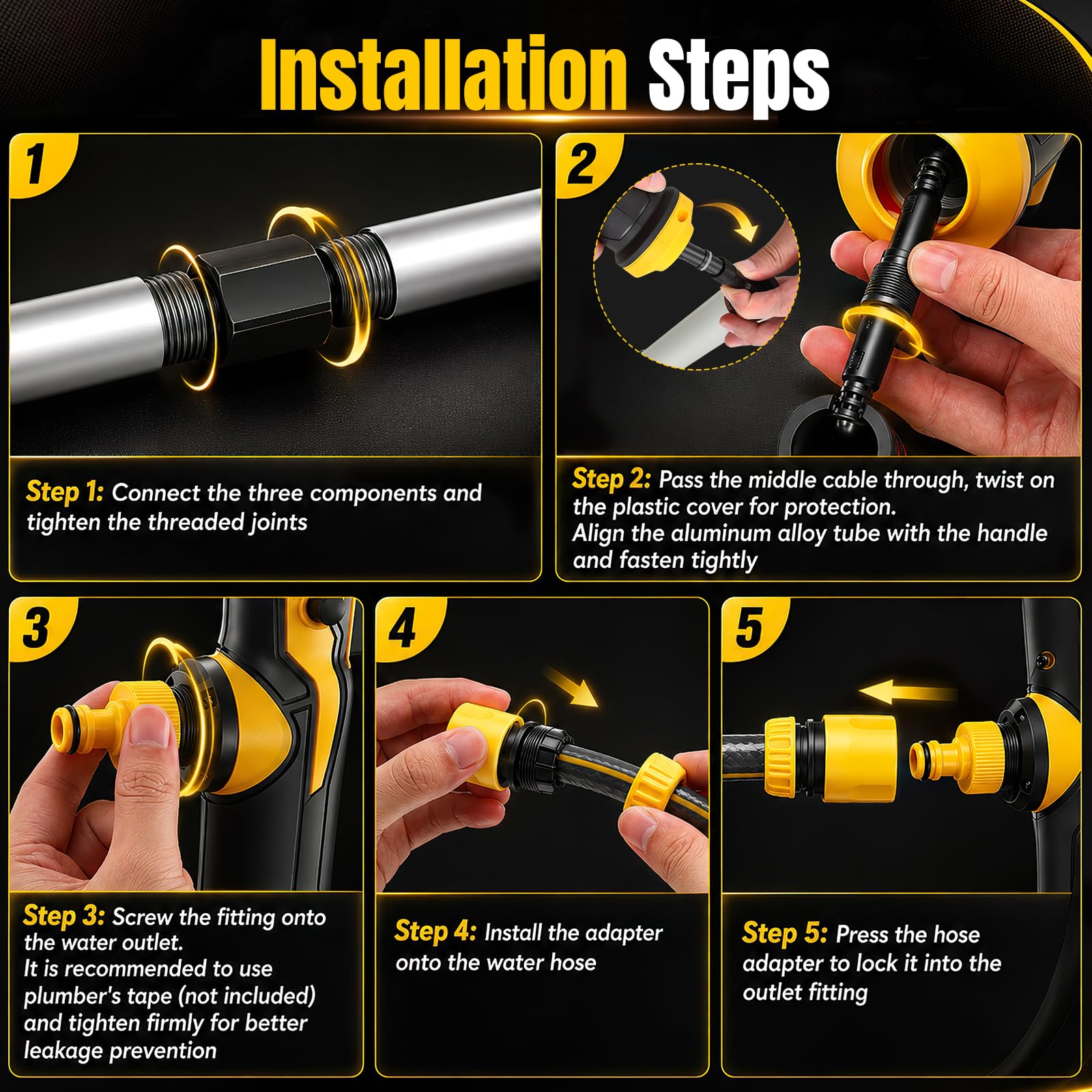 Pompe transfert d'eau sans fil type lance 3600 l/h pour Dewalt 18V 20V | 3m hauteur refoulement submersible portable 19000RPM pour piscines sous-sols récupérateurs d'eau pluie (batterie non incluse)