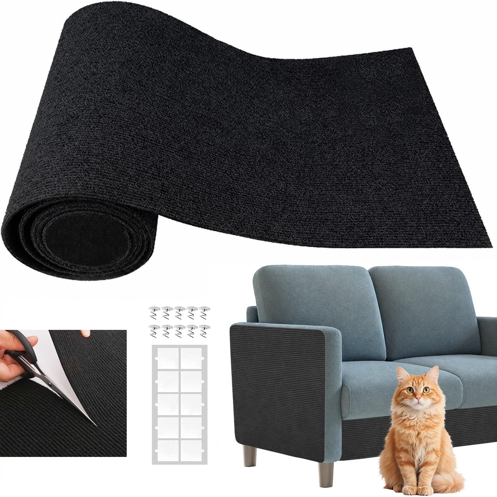 Photo 1 of Cat Scratching Climbing Carpet Mat, Adhesive Trimmable Cat Post Covered Pad Replacement for DIY Cat Tree Shelf Couch Corner Wall Cat Scratcher Furniture Protector (Black, 78.7x15.8In)