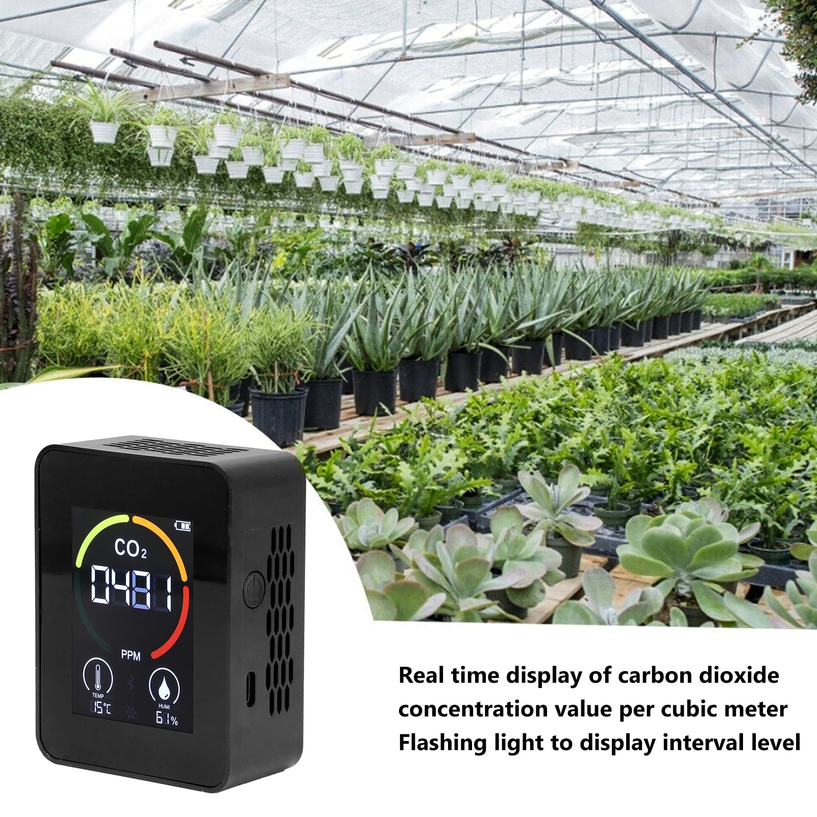 Détecteur de CO2, Capteur de CO2 400~5000PPM avec étalonnage Automatique, Capteur d'humidité de la Température avec Affichage Numérique (Noir)