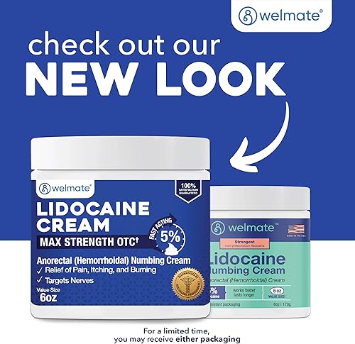 Vista 2 de WELMATE - Crema adormecedora de lidocaína al 5%, 6oz (170g) - Crema de lidocaína de máxima potencia - Alivio de hemorroides - Anestésico de uso