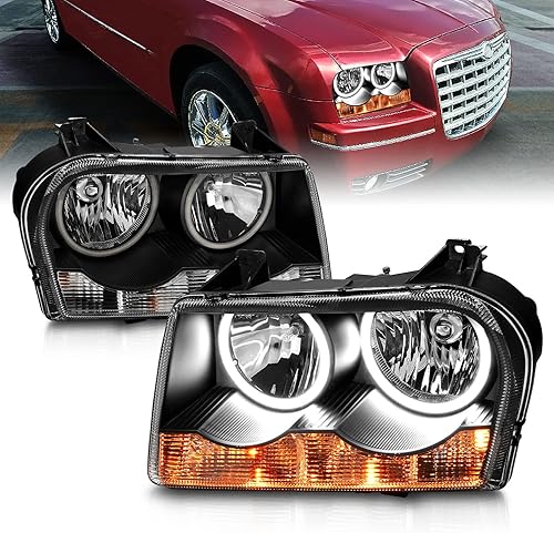 Miniatura 1 de AmeriLite Para Chrysler 300 2005-2010 tipo halógeno Xtreme Dual LED Halos Black Juego de montaje de faros delanteros - lado del pasajero y del