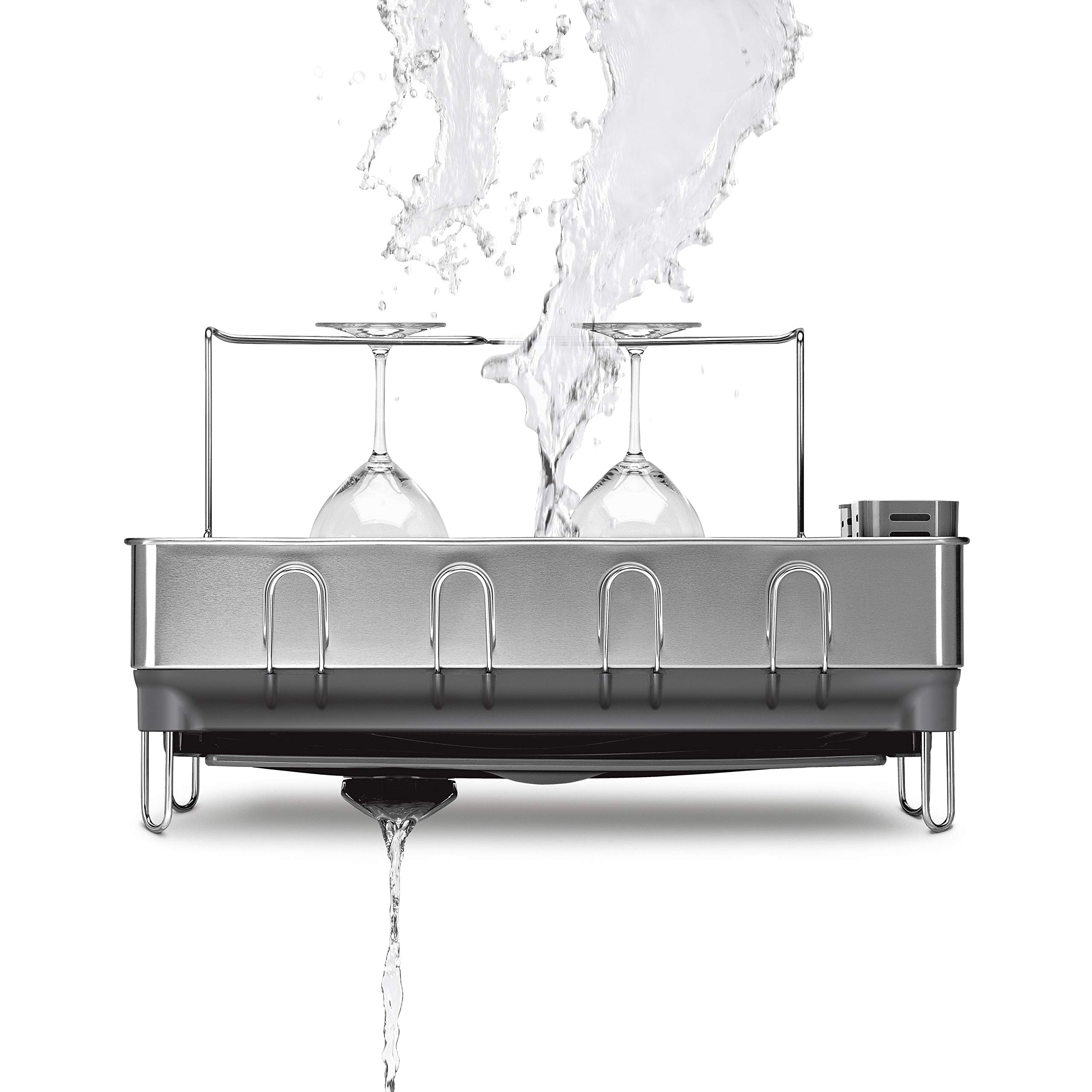 simplehuman Steel Frame Kitchen Dish Drying Rack With Swivel Spout