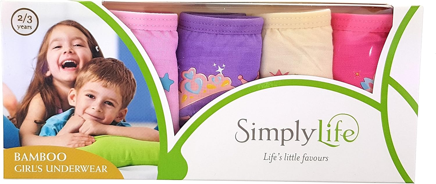 Simply Life Girls Cooling Bamboo Viscose Briefs 5-Pack – Moisture Wicking Sport Underwear for Gymnastics & Dance – Stay-Put Thin Band Panties – Breathable Ropa Interior (2T-15 Years) Multi