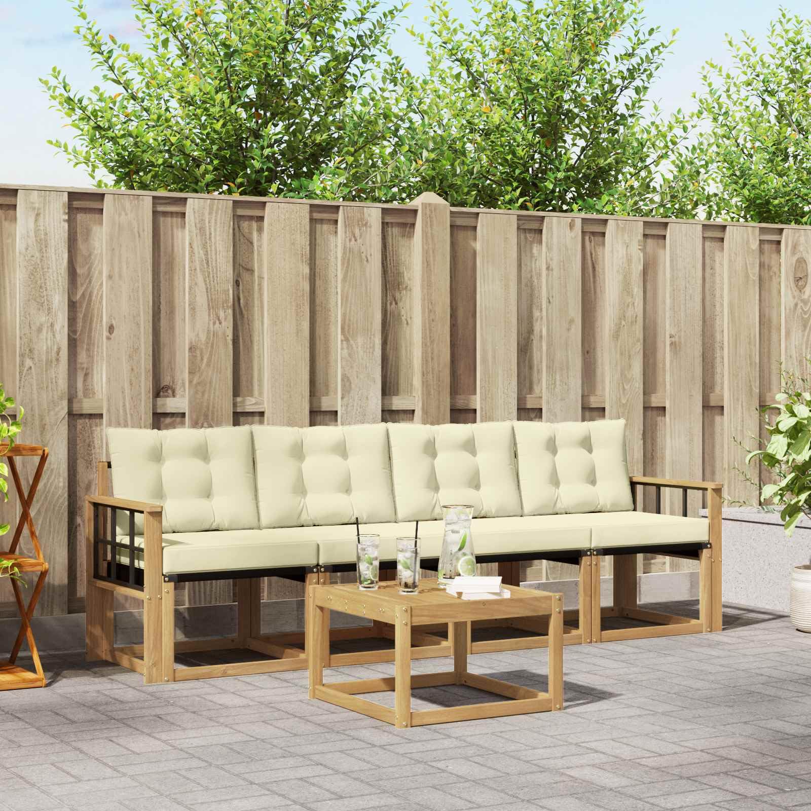 Salon de jardin moderne en bois d'acacia massif 5 pièces avec coussins haut de gamme