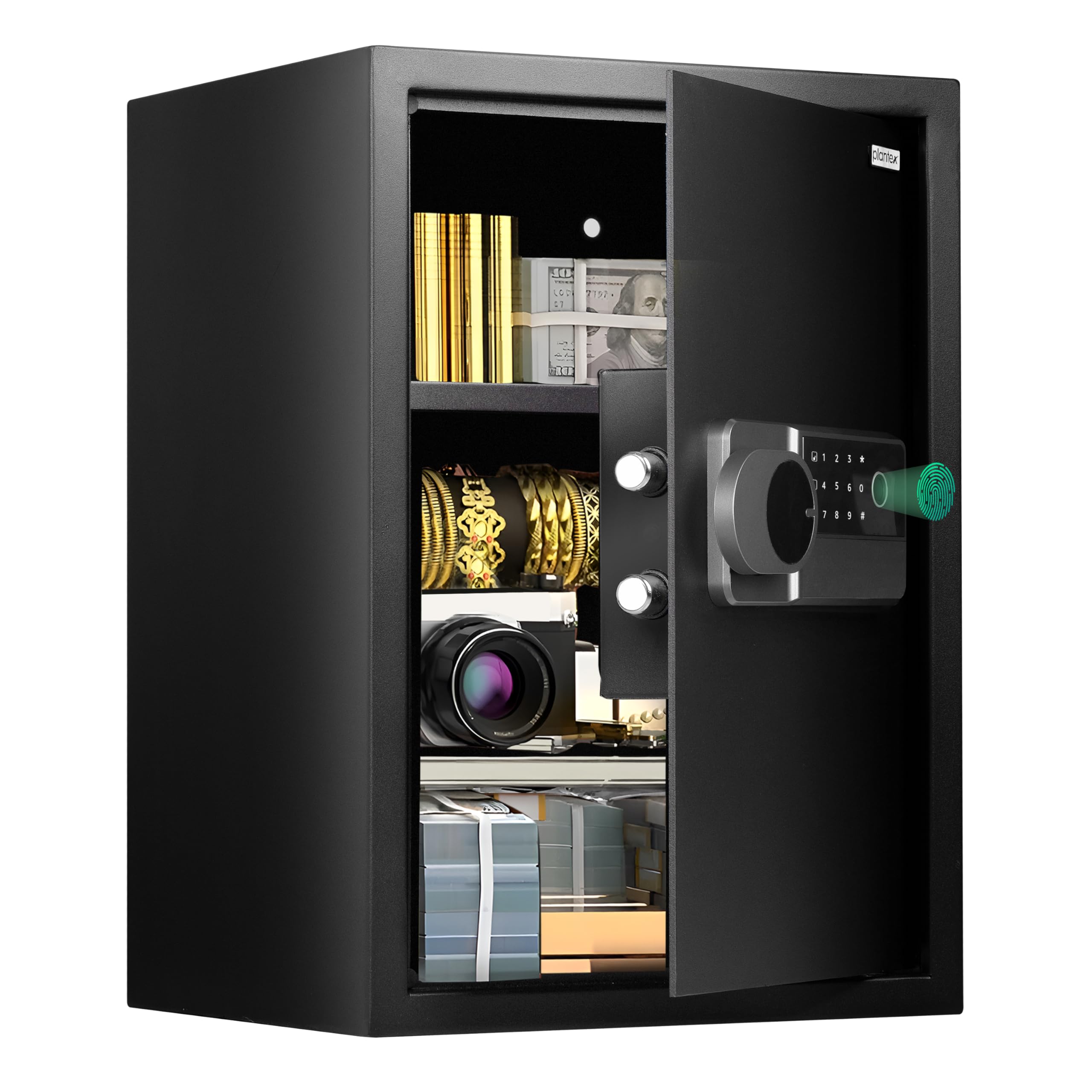 Plantex 56 Litre Digital Safe Locker For Home/Safety Locker Box with Biometric Fingerprint,Touchscreen & Emergency Key/Perfect Security Solution for Valuables/2 Years Warranty By Plantex - Black