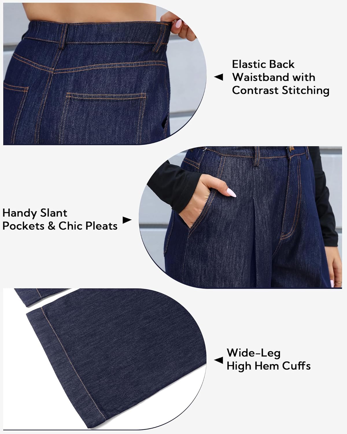 Love Welove Fashion Trendy Wide Leg Jeans for Women High Waisted Dark Wash Back Elastic Waist Plus Size 3XL