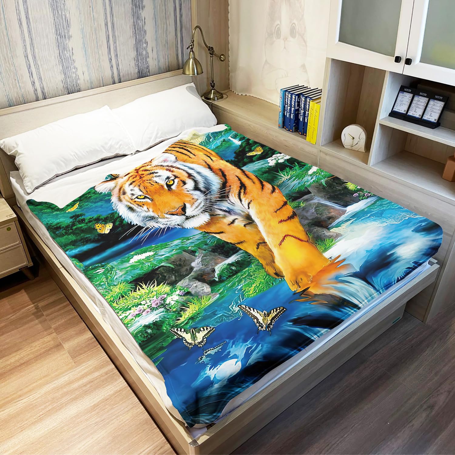 YISUMEI Decke 150x200 cm Kuscheldecken Sanft Flanell Weich Fleecedecke Bettüberwurf Mondschein Tiger