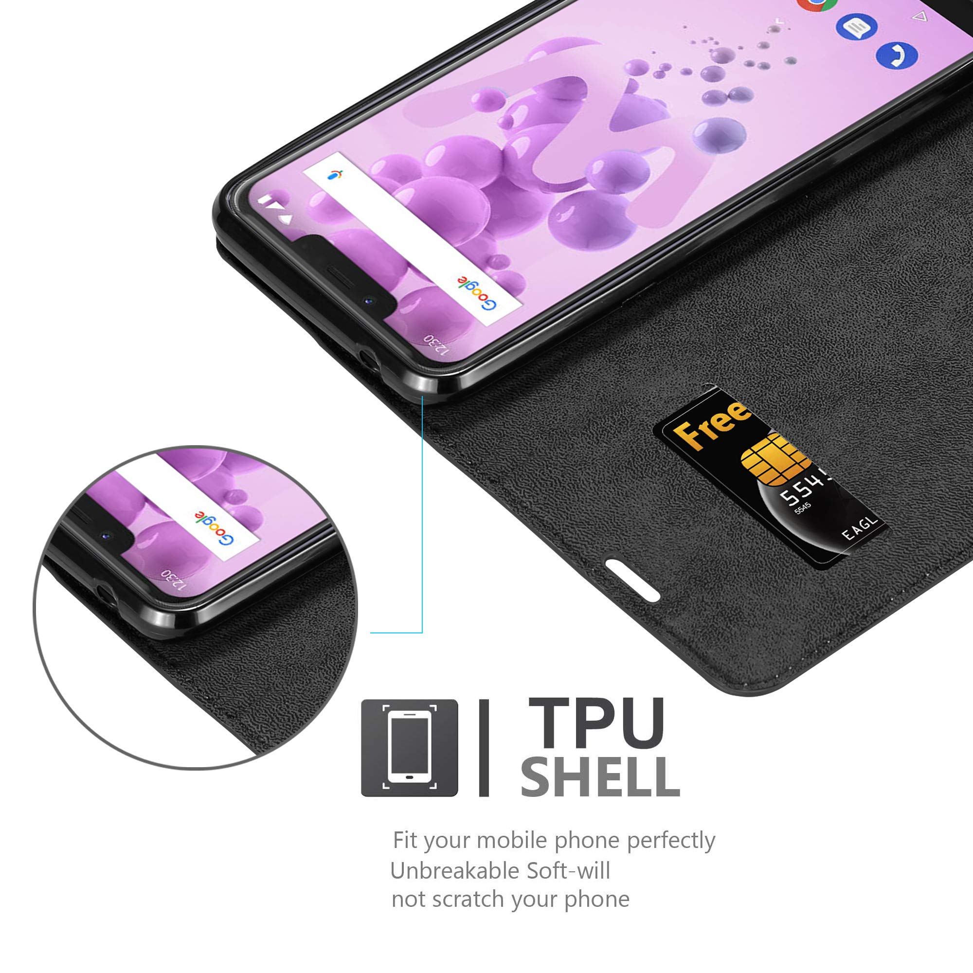 Étui Wiko View 2 En Cuir PU Effet Daim - Portefeuille Magnétique Avec Poches Cartes - 6
