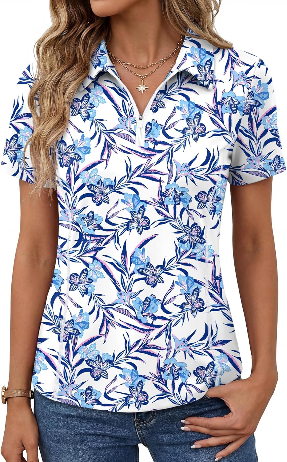 LOMON Women’s Short Sleeve Athletic Polo Shirt High Performance Stretch Quarter Zip Top for Golf Tennis