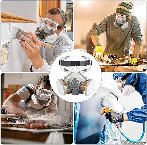 Miniatura 8 de Juego de cubierta reutilizable de media cara con gafas de seguridad y filtros contra el polvo, vapores orgánicos, polen de gas, productos químicos
