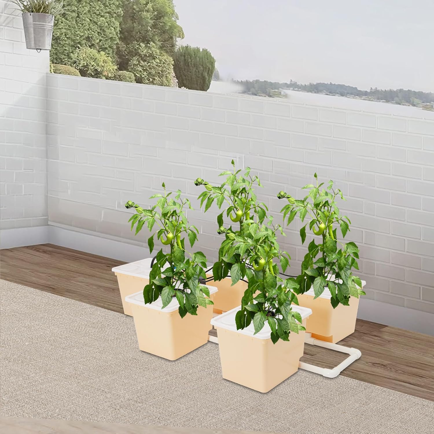 DWC Hydroponics Grow System with Top Drip Kit, Plant Buckets Kit, 3-Gallon Water Culture, Recirculating Drip Garden System with Multi-Purpose Multi-Purpose Air Hose, Air Pump, and Air Stone