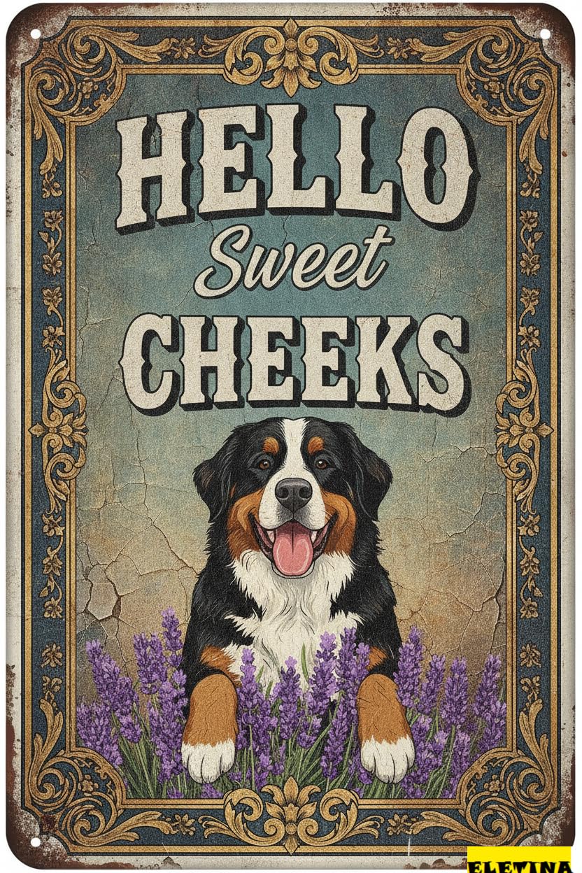 Hello Sweet Cheeks Bernese Mountain Tin Sign, 12x8 Inch
