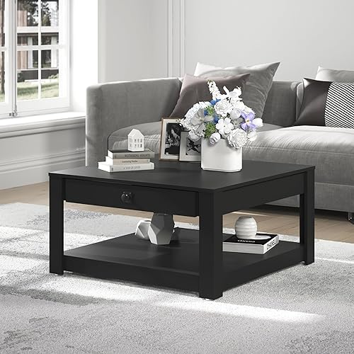 Miniatura 5 de Galano Philia - Mesa de centro rectangular moderna con cajón de almacenamiento, mesa central de 2 niveles para sala de estar, oficina, balcón, 31.5