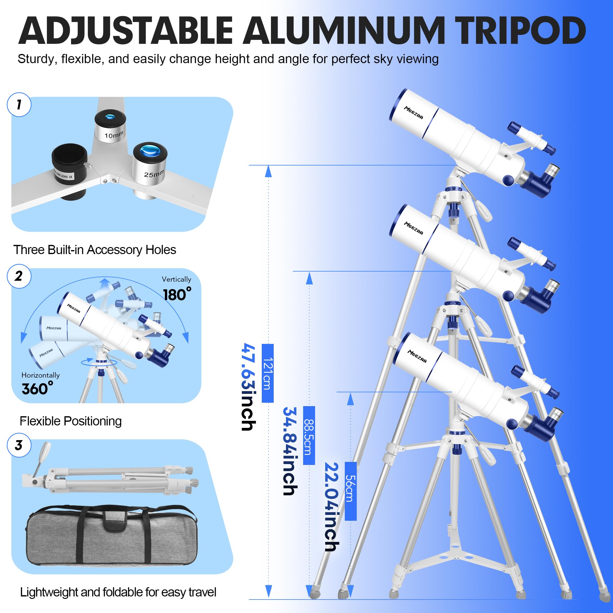 MEEZAA Teleskop, Teleskop Astronomie Profi für Erwachsene, 90mm Öffnung 550mm Astronomisches Refraktor Teleskope für Kinder & Anfänger, Tragbares Reiseteleskop mit Stativ, Mondfilter & Tragetasche