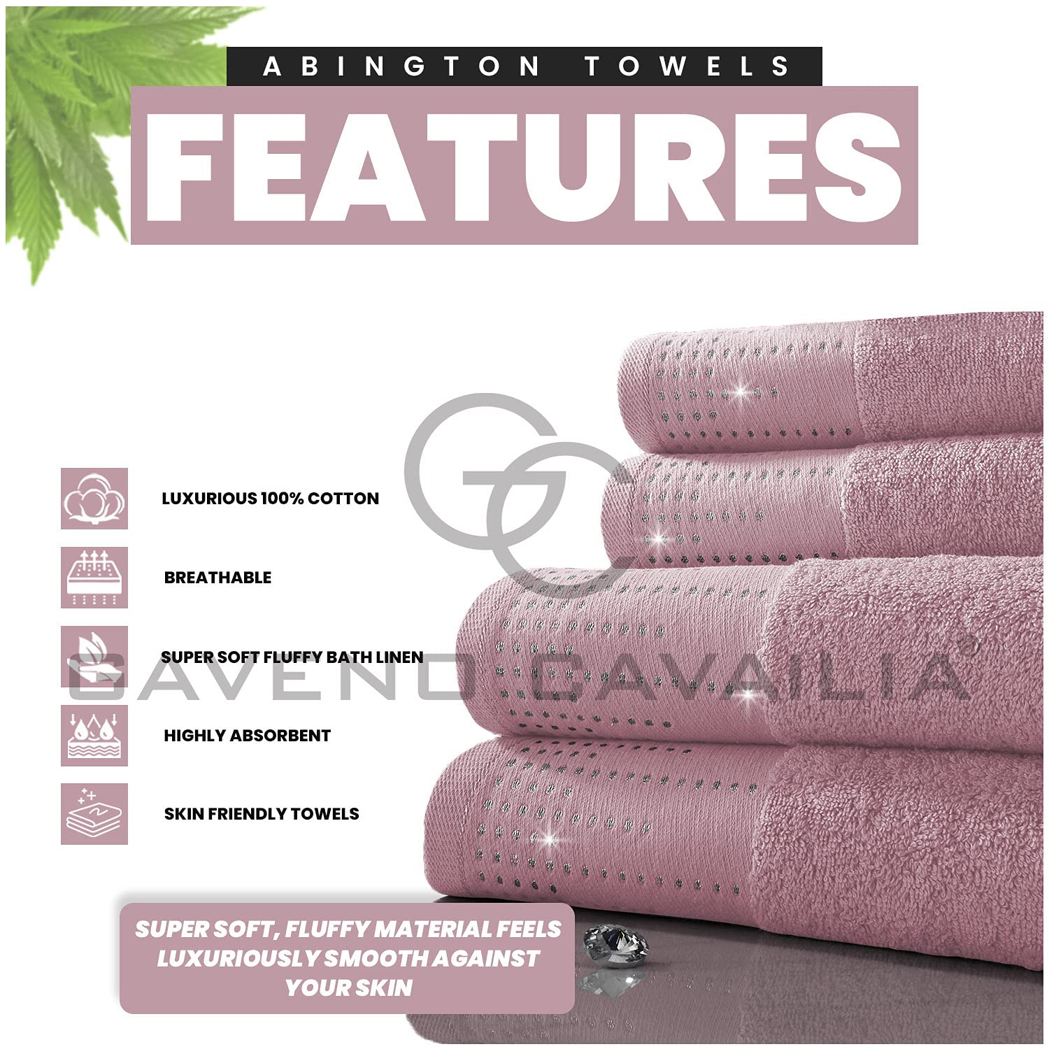 GC GAVENO CAVAILIA Juego de 2 Toallas Abington de Lujo, 100% algodón, Suave y Acogedor, Accesorio de baño, Color Rosa Rubor, Toalla de baño