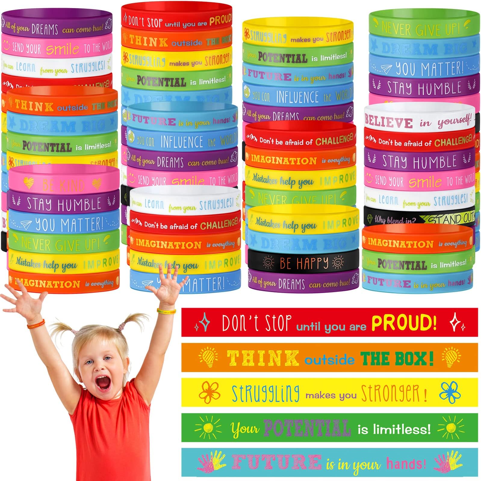 120 Pcs Motivational Silicone Bracelets for Kids