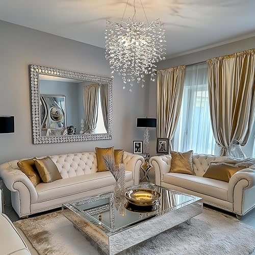 Miniatura 5 de Candelabro de cristal plateado, candelabro de rama de árbol de 24 pulgadas, modernos para comedor, sala de estar, cocina, dormitorio, vestíbulo,