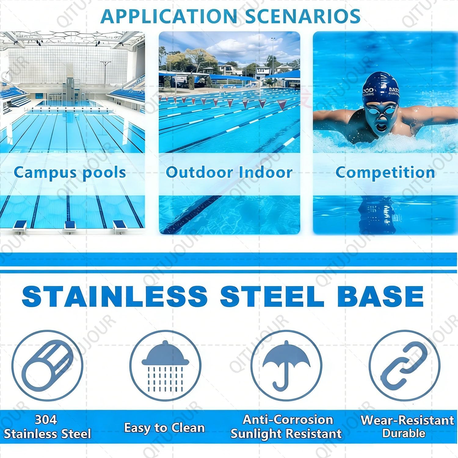 Piattaforma subacquea per piscina, base in acciaio inox resistente con superficie antiscivolo per allenamento per interni ed esterni
