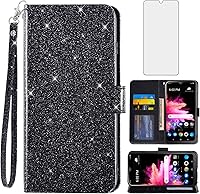 Vista 1 de Asuwish Funda de teléfono para Alcatel TCL 30Z (T602DL)/ TCL 30 LE con protector de pantalla de vidrio templado y cubierta de cartera con purpurina