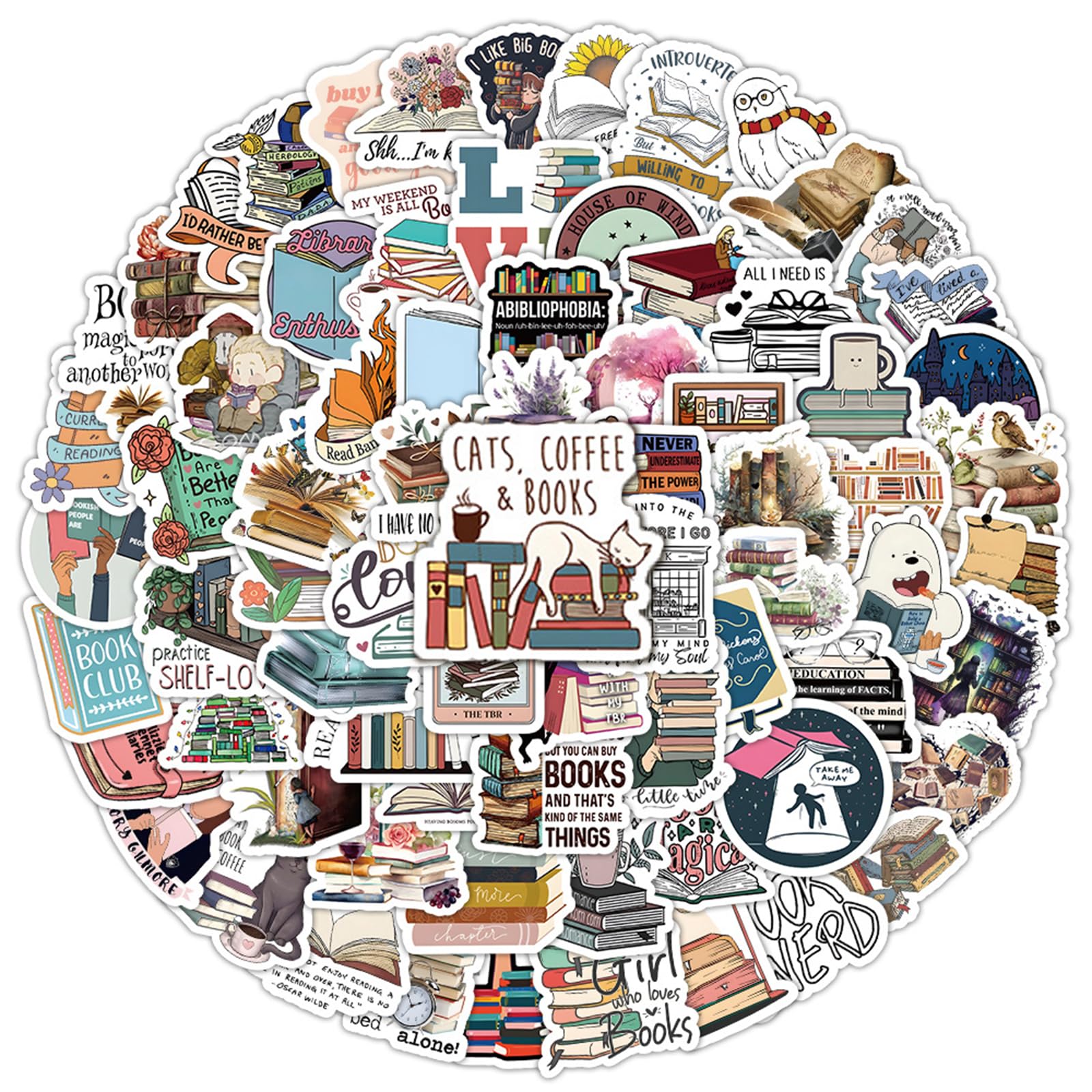 100 Adesivi Vintage Per Leggere Libri - Stickers Impermeabili Per Bottiglie, Laptop, Diari E Album
