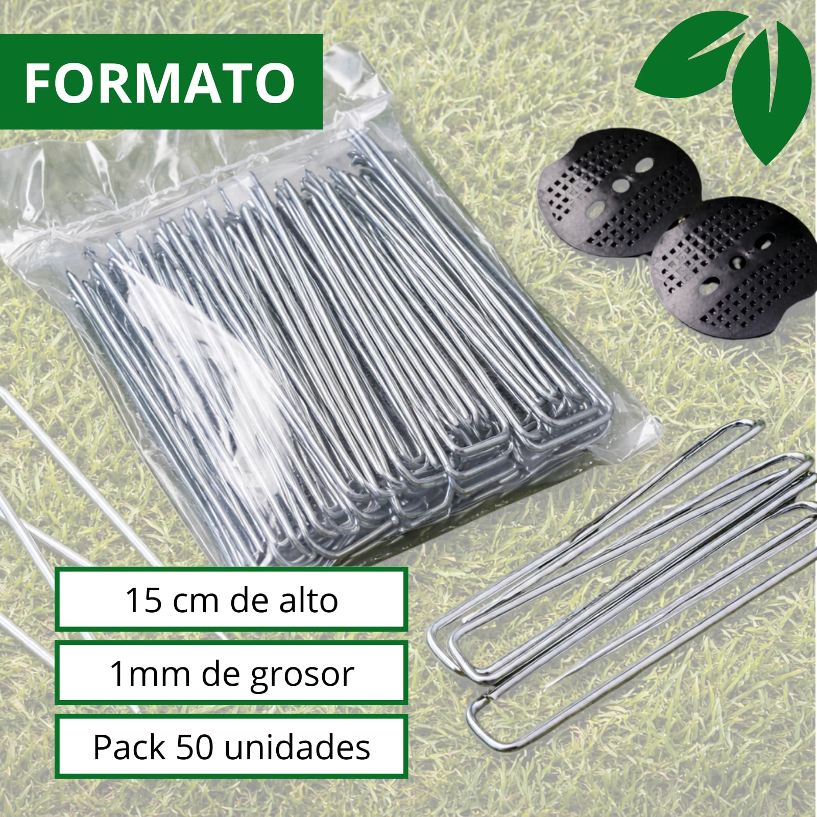 PLANTAWA Piquetas de Metal 50 Unidades | Anclaje para césped Artificial, Malla antihierbas y Lonas de jardín | Fijación Resistente, instalación rápida y sujeción Estable en Todo Tipo de terrenos