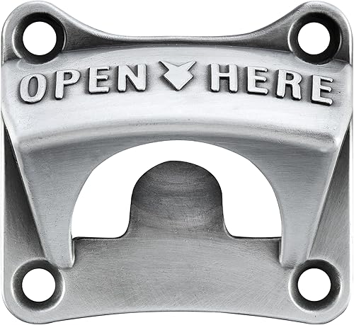 Abridor cuadrado de tapa de botella de cerveza montado en la pared plata antigua