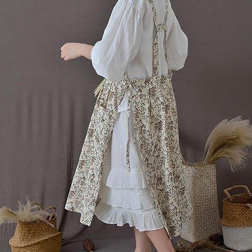 Miniatura 8 de Delantal de cocina para adultos, diseño floral, de algodón, impermeable, ajustable, con bolsillo