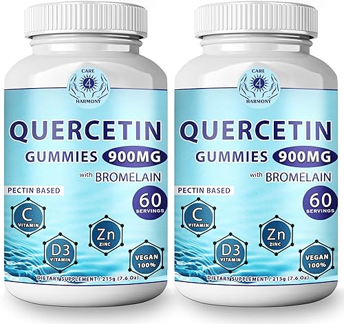 Quercetina Gomitas - Quercetina con bromelina vitamina C + vitamina de zinc D3 - Suplementos masticables de quercetina 900 mg - Quercetina para